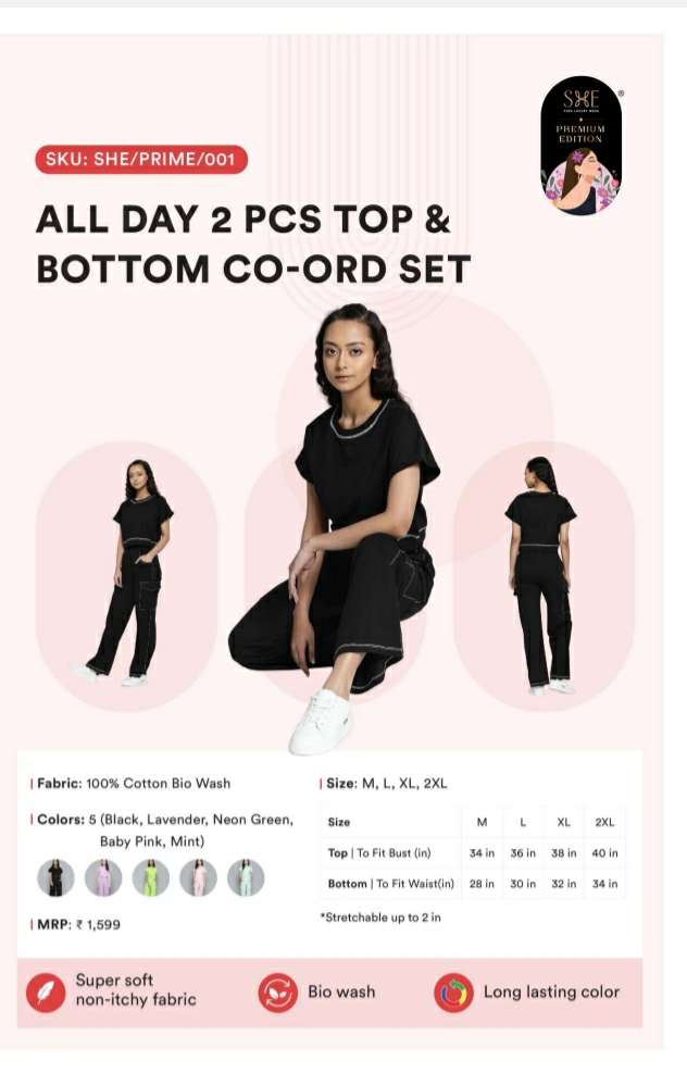 Buy SHE Brand Women All Day 2 Pcs Top And Bootom Co-ord Sets Online At Wholesale Prices in India