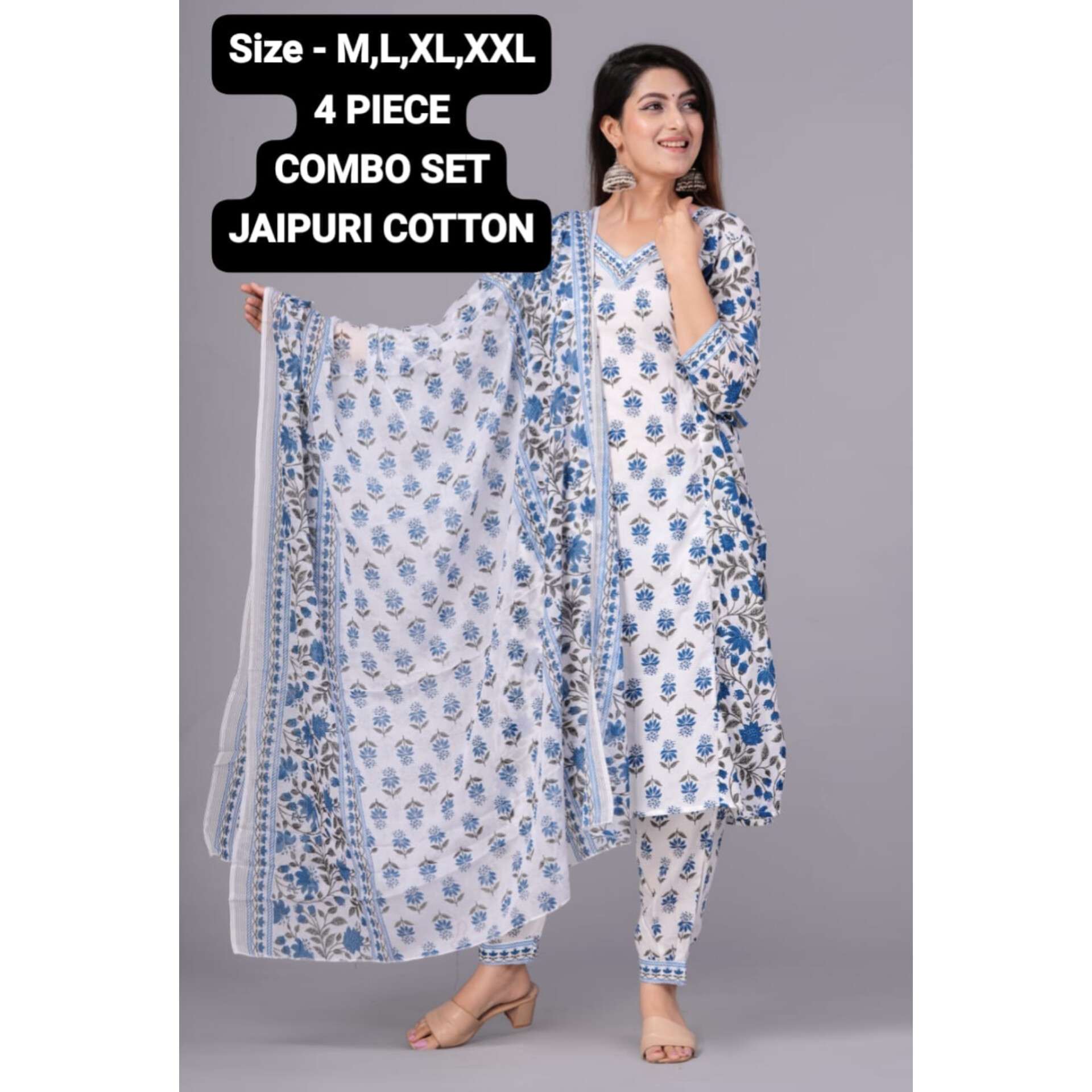 Buy Padmavati Jaipuri Cotton Kurti Pant Sets with Dupatta Online 