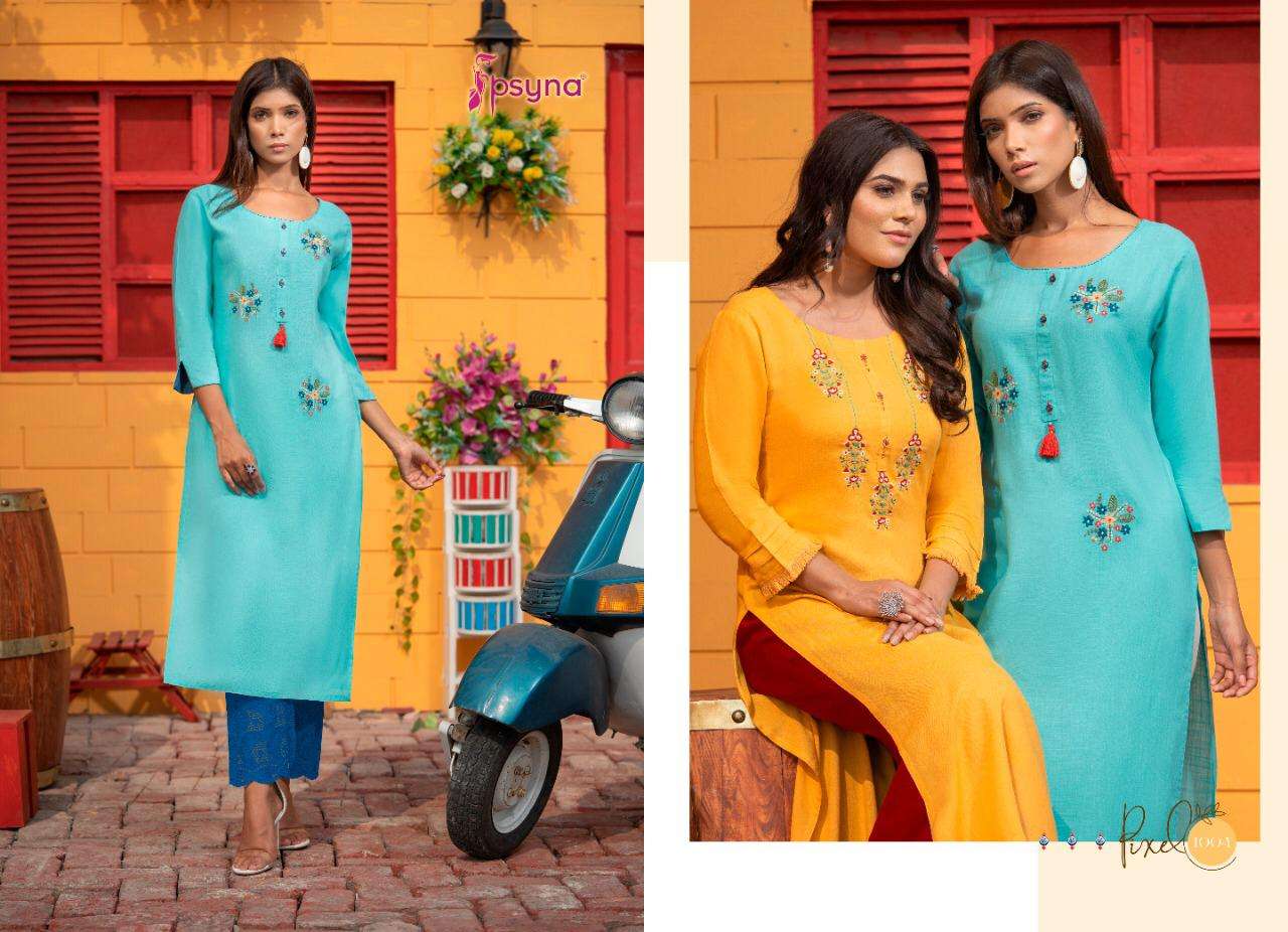 PSYNA PIXEL RAYON SLUB EMBROIDERY KURTIS WITH HANDWORK FANCY COLLECTION