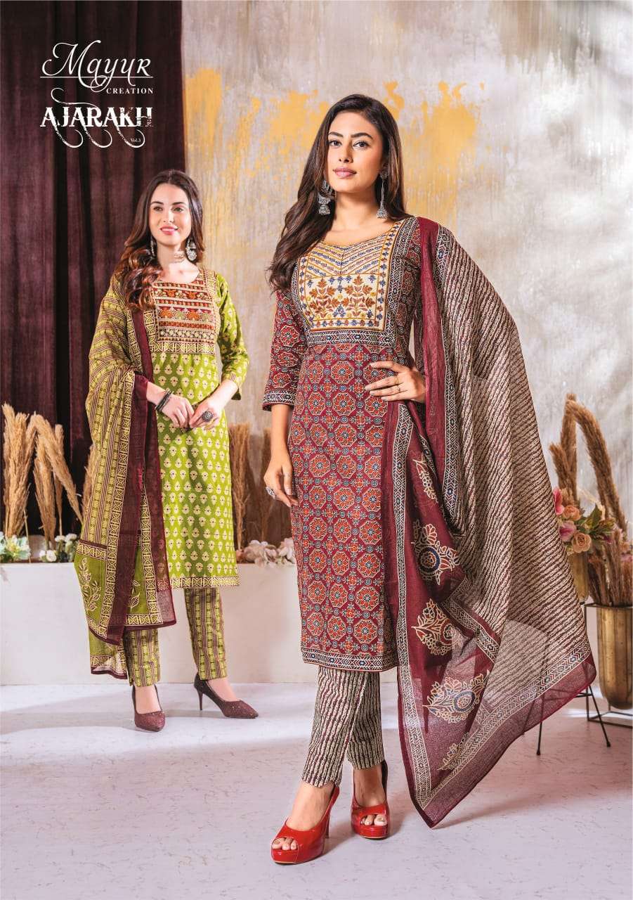 Mayur Ajarakh Vol 3 Cotton Printed Kurti Bottom With Dupatta