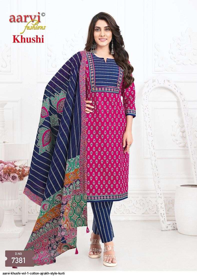 AARVI KHUSHI VOL 1 COTTON AJRAKH STYLE KURTI