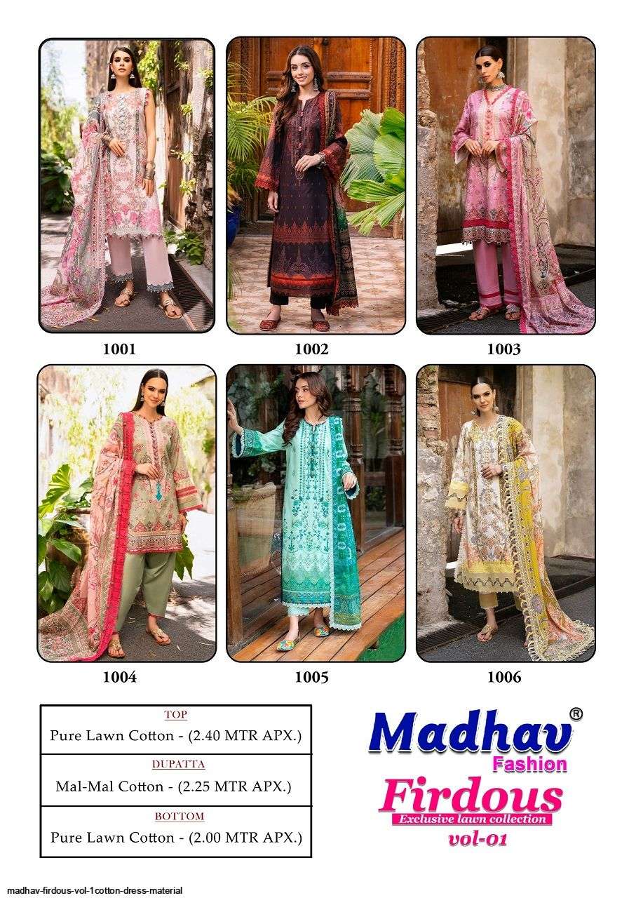 Madhav Firdous Vol 1 Karachi Cotton Dress Material