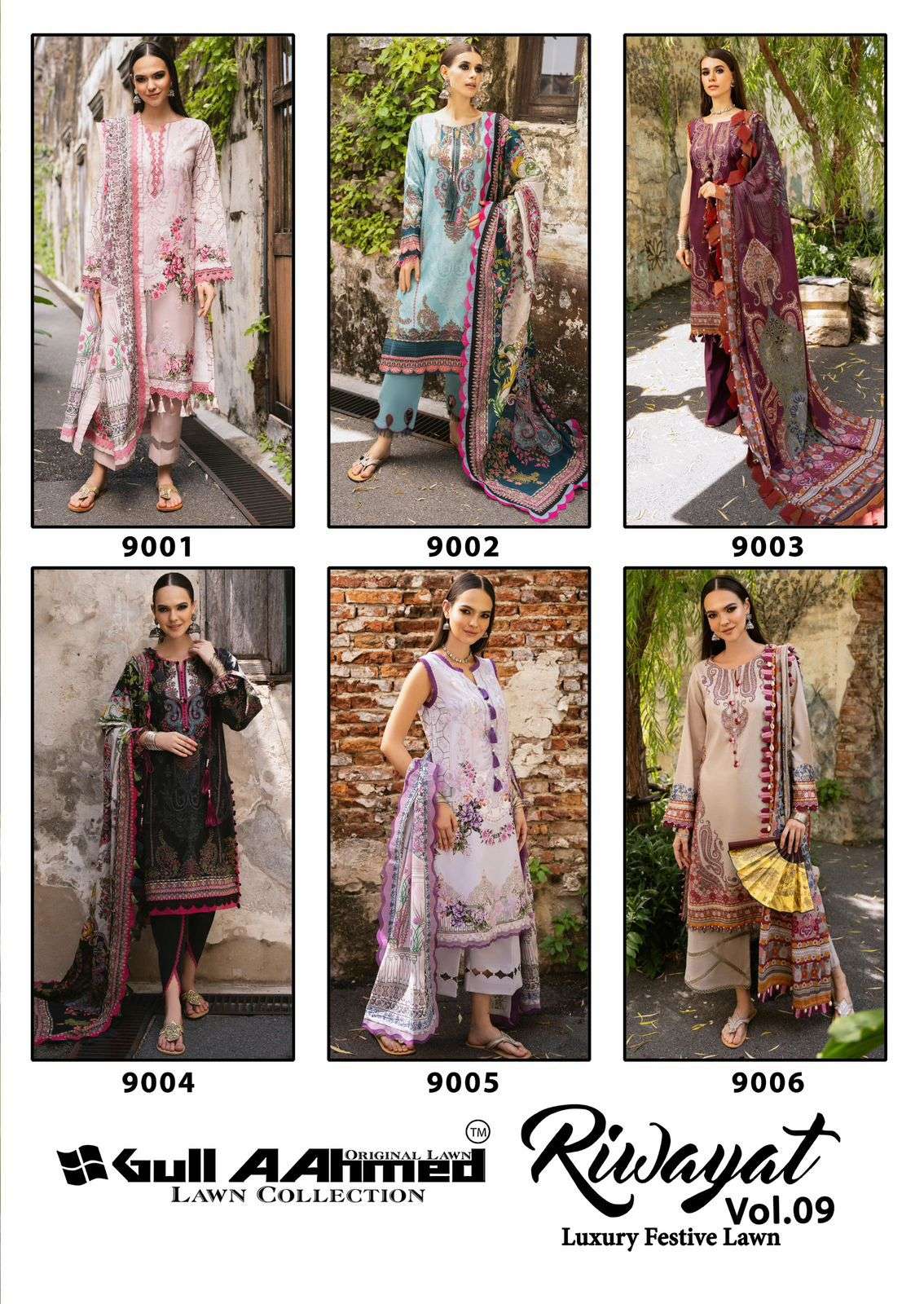 Gul Ahmed Karachi Salwar Suits Riwayat Vol 9 Luxury Festive Lawn