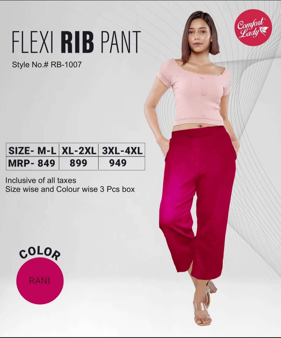 Buy Comfort Lady Flexi Rib Pants For Women at wholesale price online in India