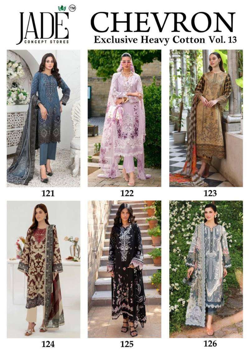Buy Jade Chevron Vol 13 Karachi cotton dress material Suits at Wholesale Price