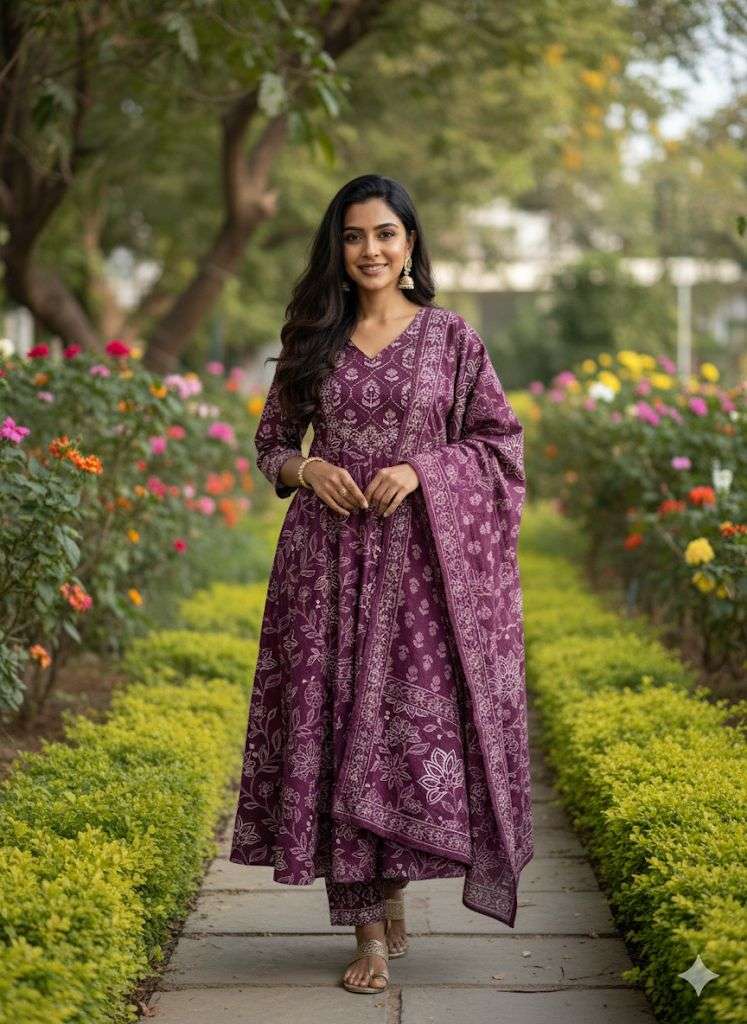 Buy D.no. 3 Pure Cotton Anarkali Suit Set With Dupatta at Wholesale Price