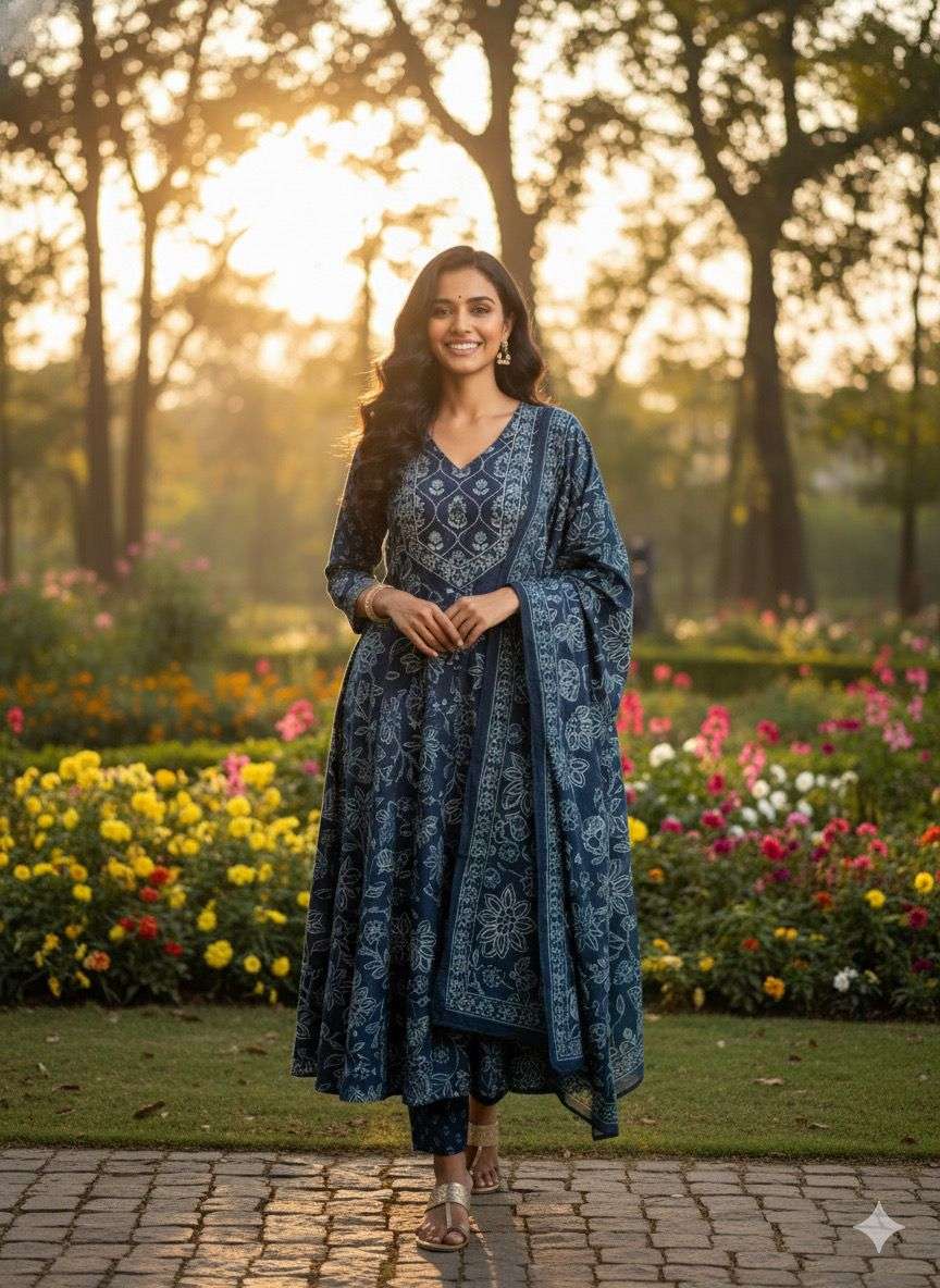 Buy D.no. 4 Pure Cotton Anarkali Suit Set With Dupatta at Wholesale Price