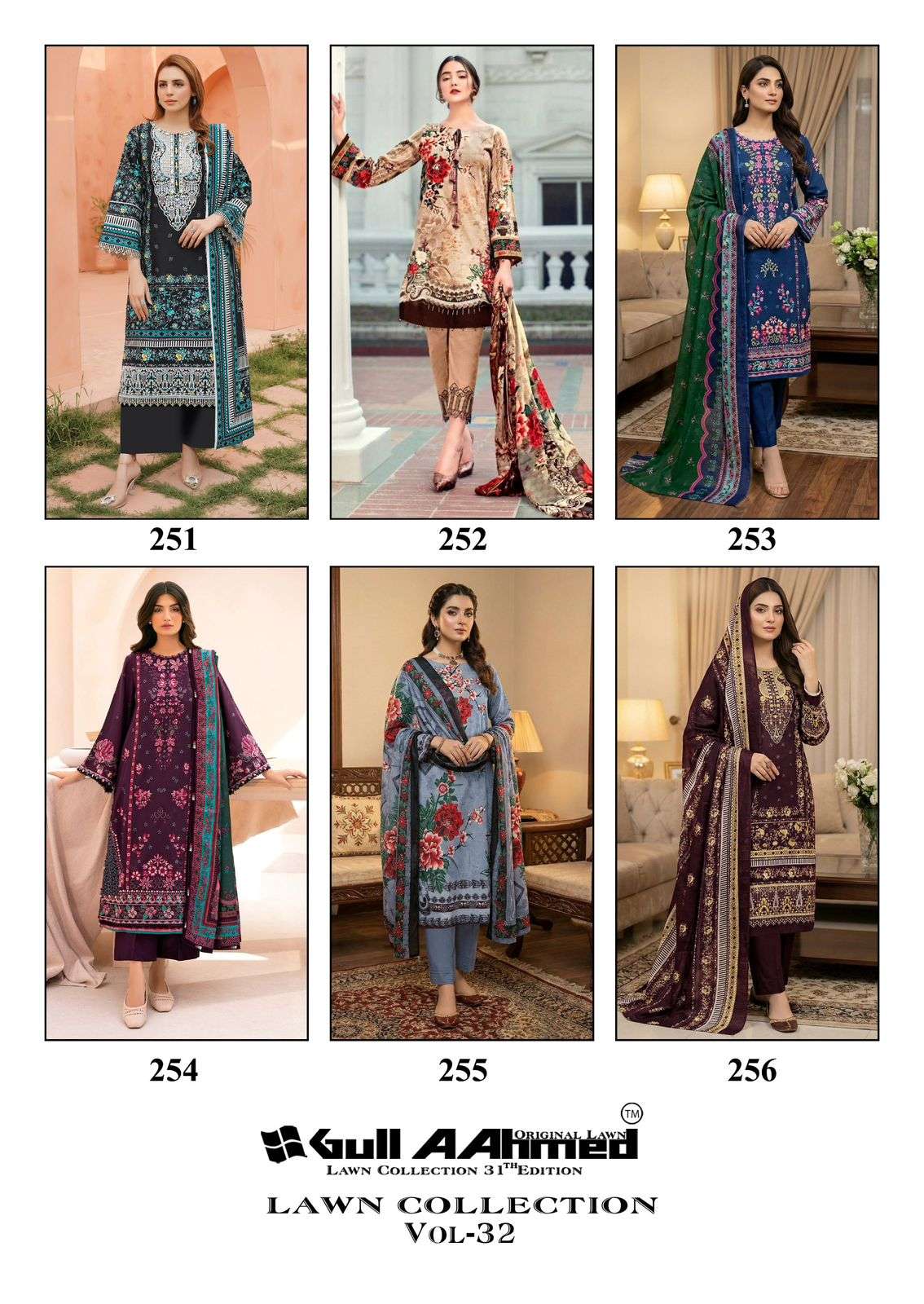 Gull A Ahmed Vol 32 Cotton Dress Material Unstitched Pakistani Lawn Suit Wholesale